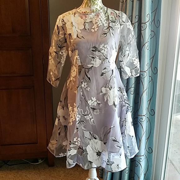 59. HLF party dress, sheer floral layer over lining - Picture 2 of 10